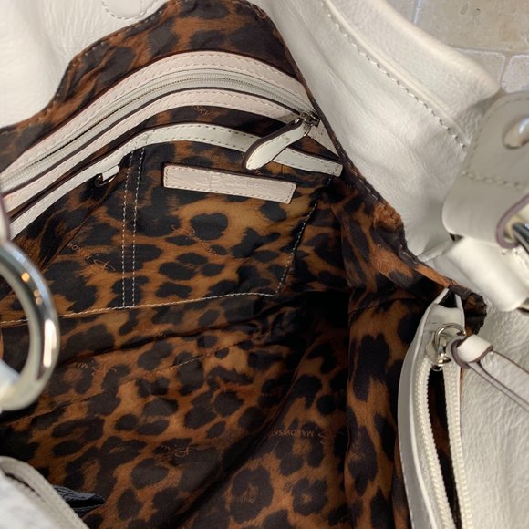 B. Makowsky Alexis Pebble Leather Hobo with Chain & Fringe - white - Picture 15 of 16